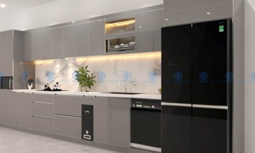 Tủ Bếp Khung Nhôm Cánh Inox