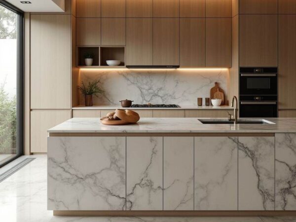 Bàn Đảo Bếp Khung Nhôm Kính Cường Lực 