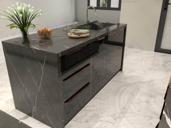 Bàn Đảo Bếp Khung Nhôm Kính Cường Lực 