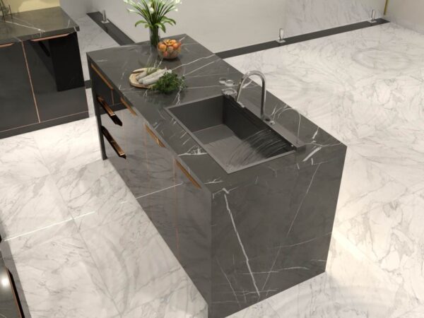 Bàn Đảo Bếp Khung Nhôm Kính Cường Lực 