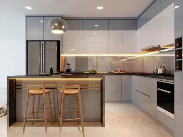 Bàn Đảo Bếp Khung Nhôm Kính Cường Lực 