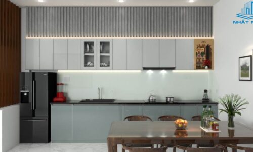 Tủ Bếp Inox Cánh Kính Hệ Chống Bám Vân Tay