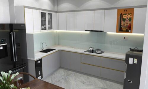Tủ Bếp Nhôm Cánh Melamine
