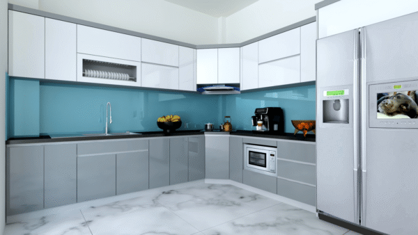 Tủ Bếp Inox Cánh Kính Hệ Chống Bám Vân Tay