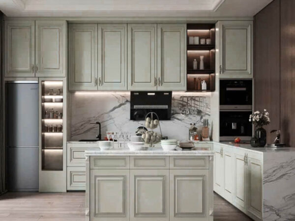 Tủ Bếp Inox Cánh Huỳnh Tân Cổ Điển