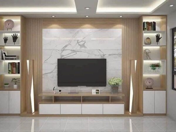 Vách Tivi Nhựa Giả Gỗ