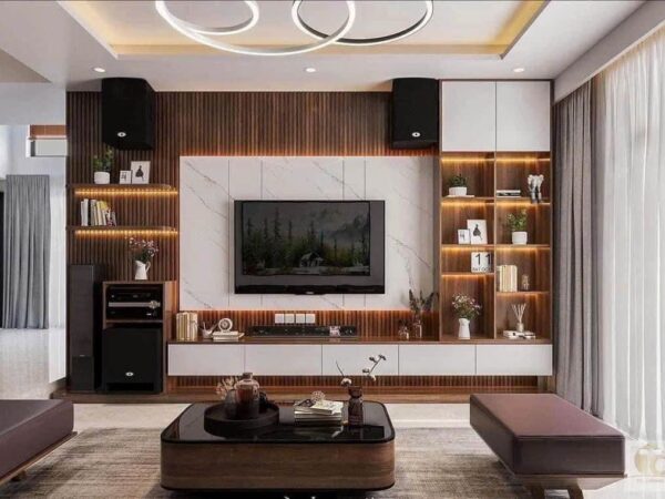 Vách Tivi Nhựa Giả Gỗ