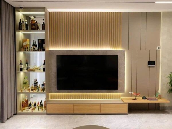 Vách Tivi Nhựa Giả Gỗ