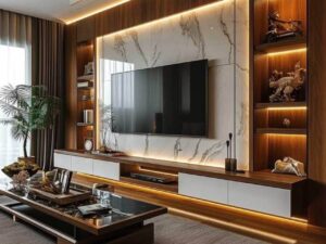 Vách Tivi Nhựa Giả Gỗ