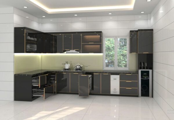 Tủ Bếp Nhôm Kính Sơn Tĩnh Điện